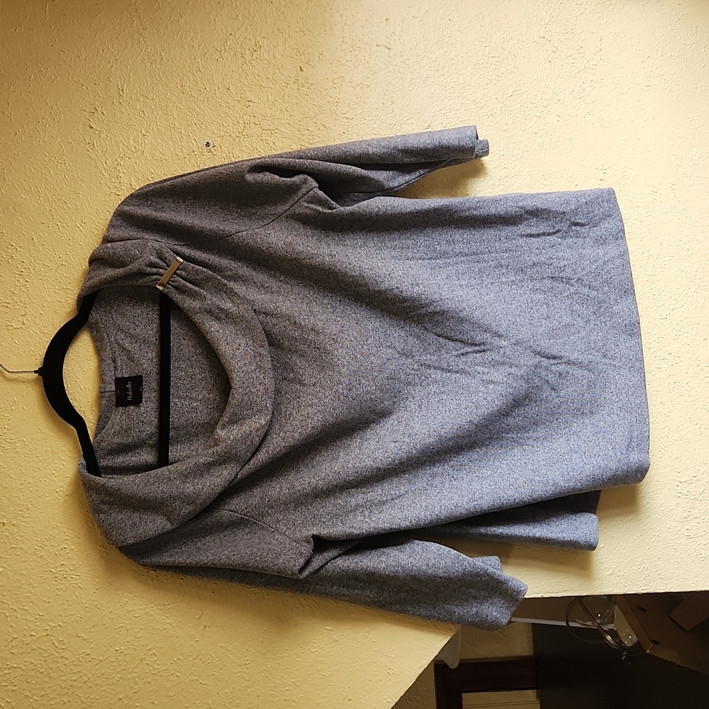 Rafaella Heather Gray Sweater with Buckle Accent